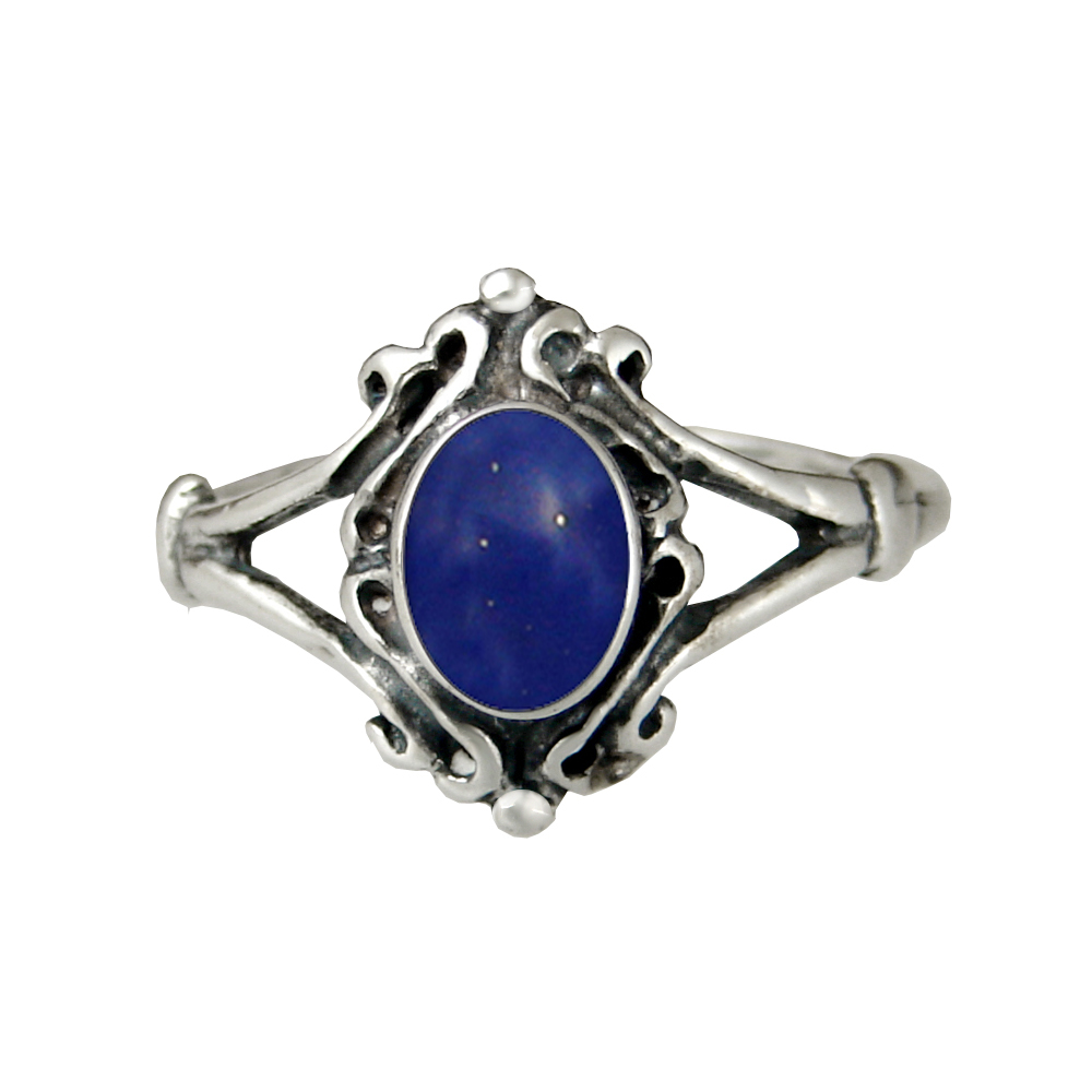 Sterling Silver Lapis Lazuli Victorian Ring Size 5